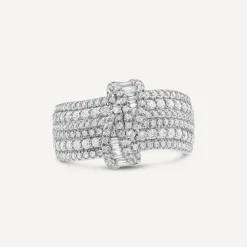 Platinum 1.00ct Diamond Baguette Twisted Centre Cocktail Band Ring