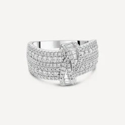 Platinum 1.00ct Diamond Baguette Twisted Centre Cocktail Band Ring