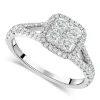 Platinum 1.00CT Diamond Cushion Cluster Split Shoulder Ring