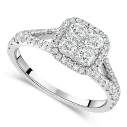Platinum 1.00CT Diamond Cushion Cluster Split Shoulder Ring