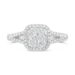 Platinum 1.00CT Diamond Cushion Cluster Split Shoulder Ring