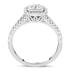 Platinum 1.00CT Diamond Cushion Cluster Split Shoulder Ring