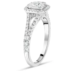 Platinum 1.00CT Diamond Cushion Cluster Split Shoulder Ring