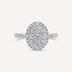 Platinum 1ct Oval Cluster Diamond & Shoulders Engagement Ring