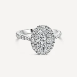 Platinum 1ct Oval Cluster Diamond & Shoulders Engagement Ring