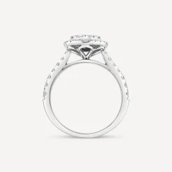 Platinum 1ct Oval Cluster Diamond & Shoulders Engagement Ring