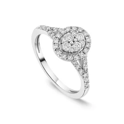 Platinum 0.37ct Oval Diamond Cluster Open Diamond Shoulders Ring