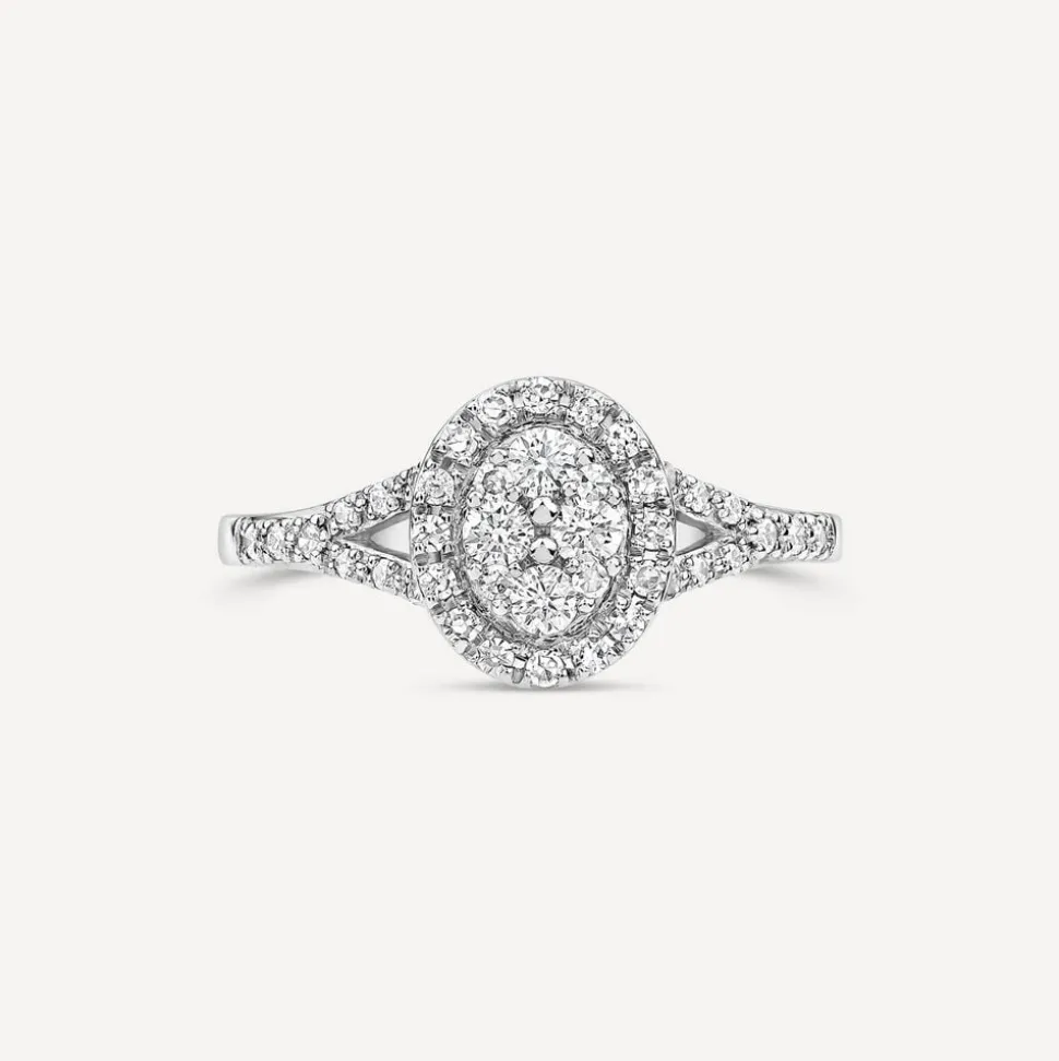 Platinum 0.37ct Oval Diamond Cluster Open Diamond Shoulders Ring