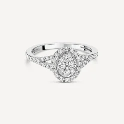 Platinum 0.37ct Oval Diamond Cluster Open Diamond Shoulders Ring