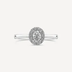 Platinum 0.40ct Oval Halo Classic Diamond Engagement Ring