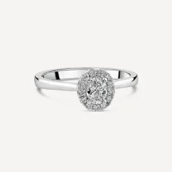 Platinum 0.40ct Oval Halo Classic Diamond Engagement Ring
