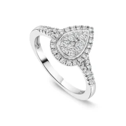 Platinum 0.37ct Pear Diamond Cluster Open Diamond Shoulders Ring
