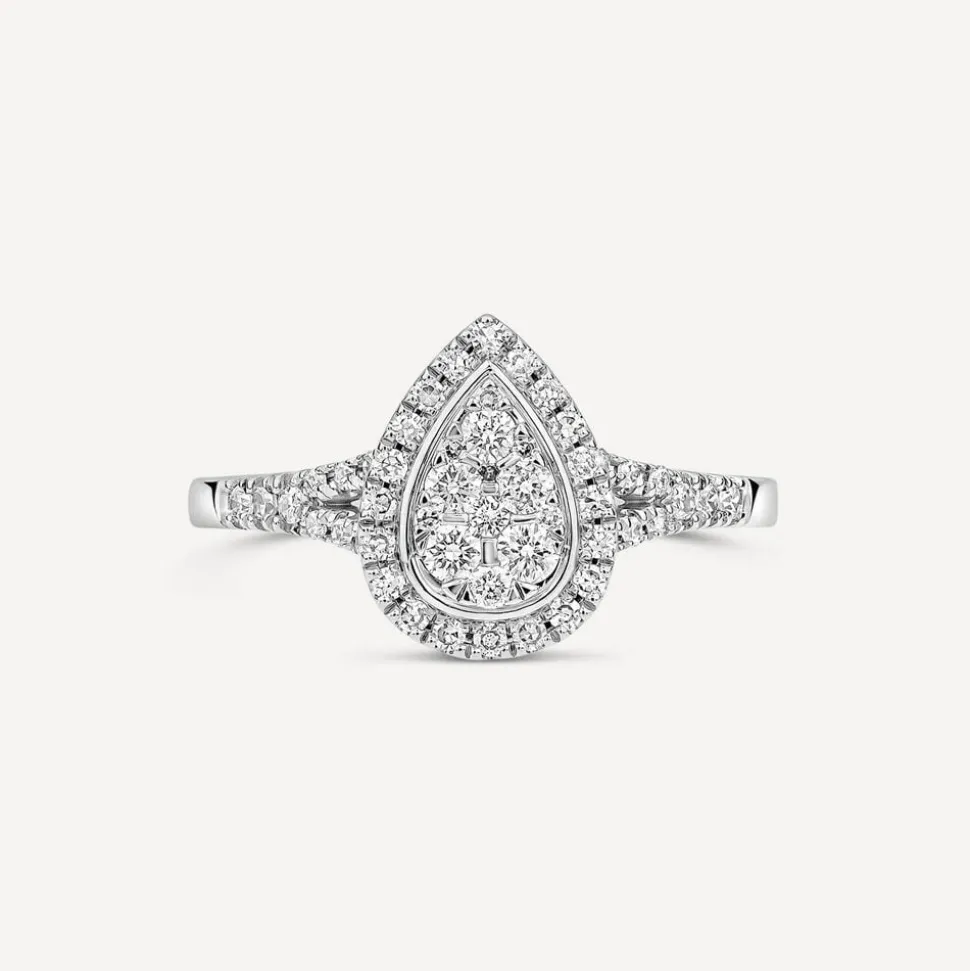 Platinum 0.37ct Pear Diamond Cluster Open Diamond Shoulders Ring