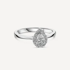 Platinum 0.40ct Pear Diamond Halo Classic Engagement Ring
