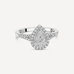 Platinum 0.37ct Pear Diamond Cluster Open Diamond Shoulders Ring