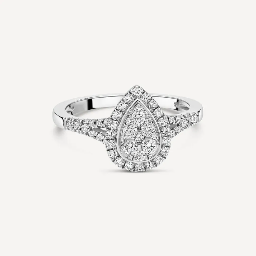 Platinum 0.37ct Pear Diamond Cluster Open Diamond Shoulders Ring