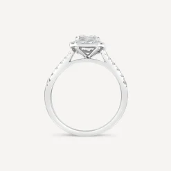 Platinum 0.75ct Rectangular Cluster Diamond Baguette Halo & Shoulders Engagement Ring