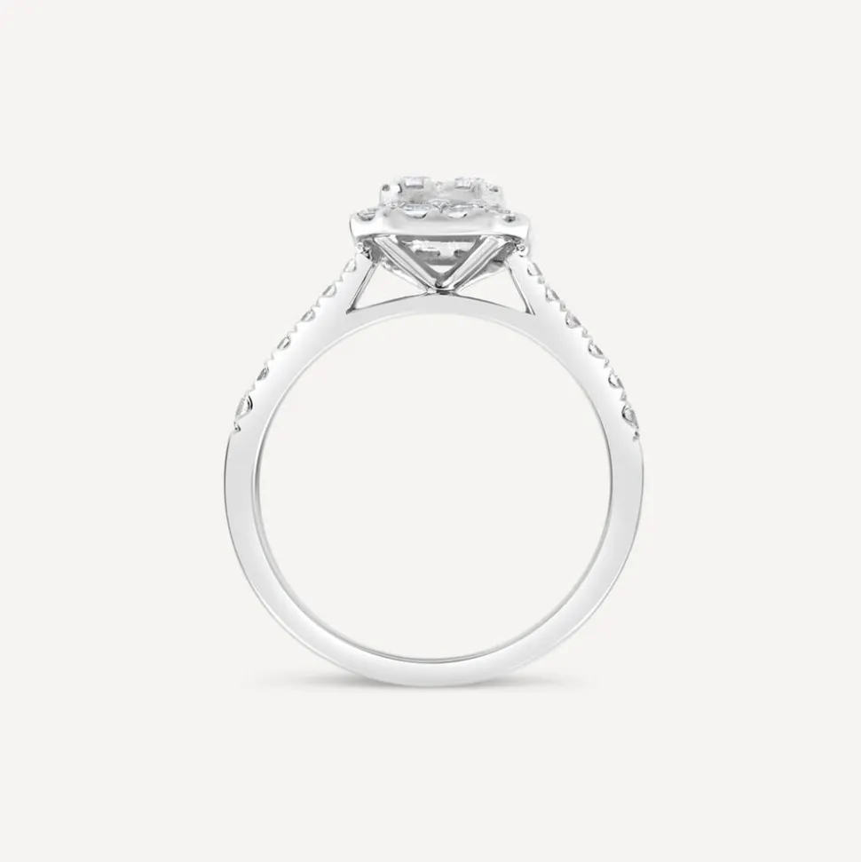 Platinum 0.75ct Rectangular Cluster Diamond Baguette Halo & Shoulders Engagement Ring