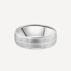 Platinum 6mm Groove Matte Polished Men's Wedding Ring
