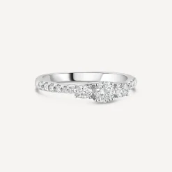 Platinum Orchid Setting Three Stone Oval Sides 0.75ct Diamond Shoulders Ring