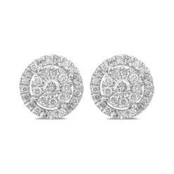 Platinum Round Cluster 0.50ct Diamond Halo Stud Earrings