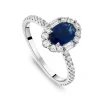 Platinum Sapphire Centre 0.48ct Diamond Halo Baguette & Shoulders Ring