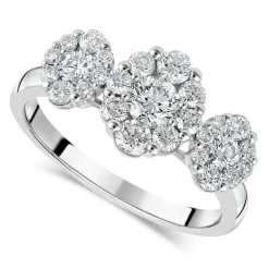Platinum Three Oval Clusters Diamond Halos 1ct Ring