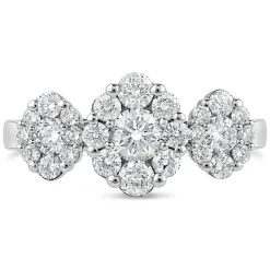 Platinum Three Oval Clusters Diamond Halos 1ct Ring