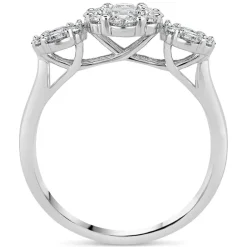 Platinum Three Oval Clusters Diamond Halos 1ct Ring