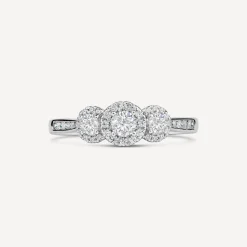 Platinum Tulip Set 3 Stone Halo 0.50 ctDiamond Ring
