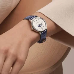Pre-Owned Baume & Mercier Classima 31mm White Moonphase Dial Diamond Dots Leather Strap Watch