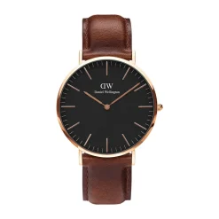 Pre-Owned Daniel Wellington Classic St Mawes 40mm Black Dial Brown Leather Strap Watch