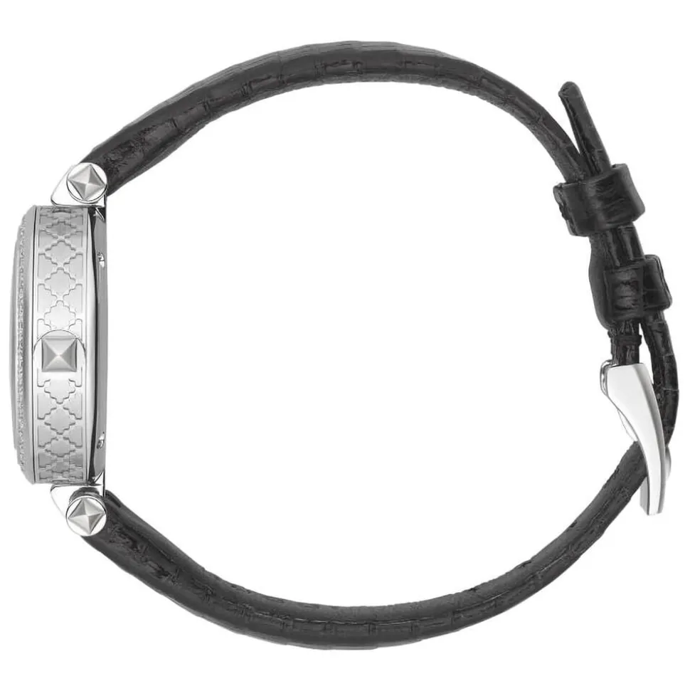 Pre-Owned Gucci Diamantissima 27mm MOP Dial Diamond Black Leather Strap Watch