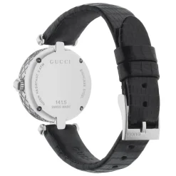 Pre-Owned Gucci Diamantissima 27mm MOP Dial Diamond Black Leather Strap Watch