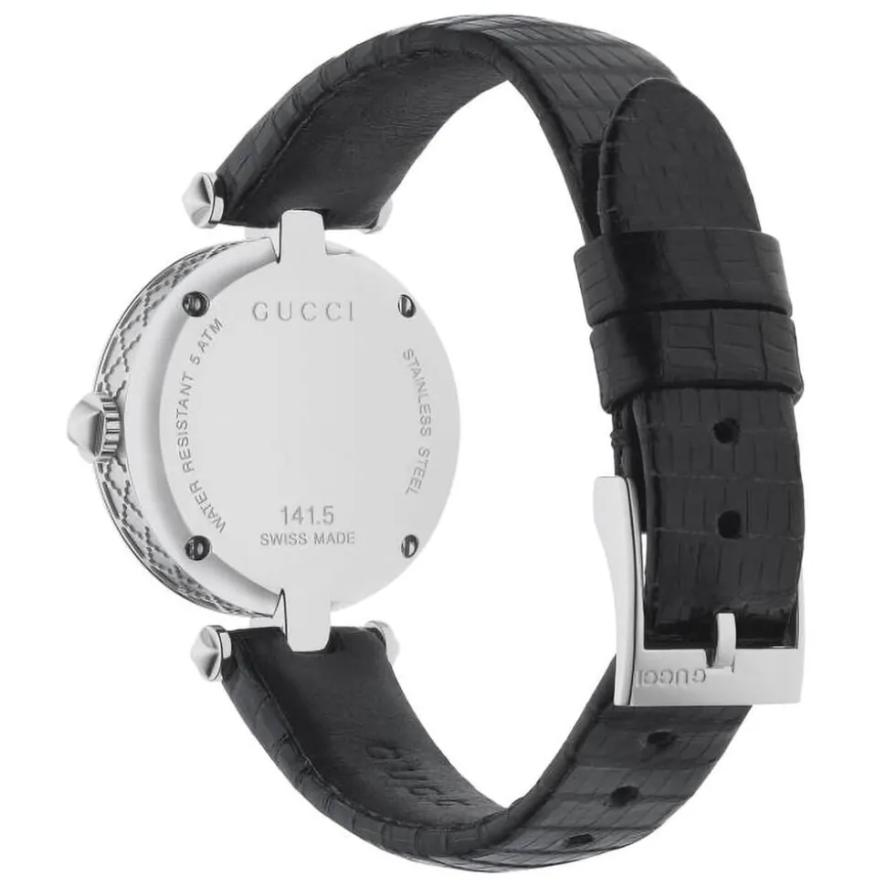 Pre-Owned Gucci Diamantissima 27mm MOP Dial Diamond Black Leather Strap Watch