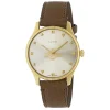 Pre-Owned Gucci G-Timeless 36mm Silver Dial Brown Leather Strap Watch