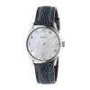 Pre-Owned Gucci G-Timeless 29mm Mother of Pearl Dial Blue Leather Strap Watch