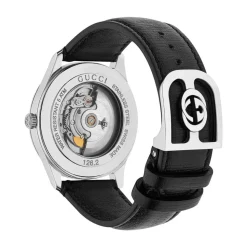 Pre-Owned Gucci G-Timeless 42mm Black Onyx Dial Black Leather Strap Watch