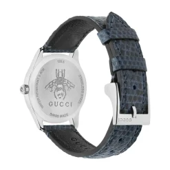 Pre-Owned Gucci G-Timeless 29mm Mother of Pearl Dial Blue Leather Strap Watch