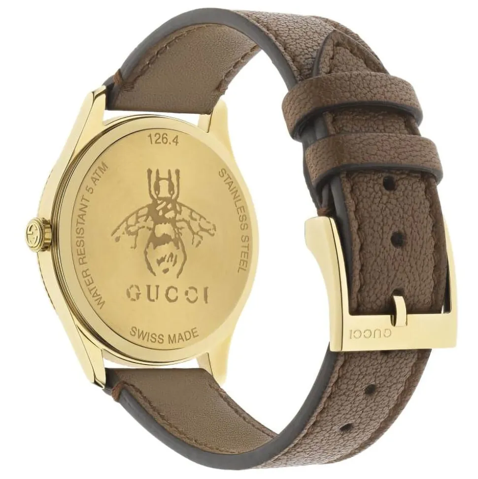 Pre-Owned Gucci G-Timeless 36mm Silver Dial Brown Leather Strap Watch