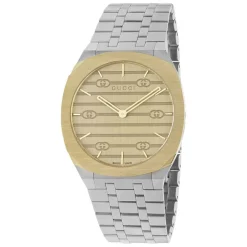 Pre-Owned GUCCI 25H 38mm Yellow Gold Dial Steel Case Bracelet Watch