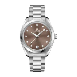 Pre-Owned OMEGA Seamaster Aquaterra 34mm Brown Dial Diamond Dots Steel Bracelet Watch