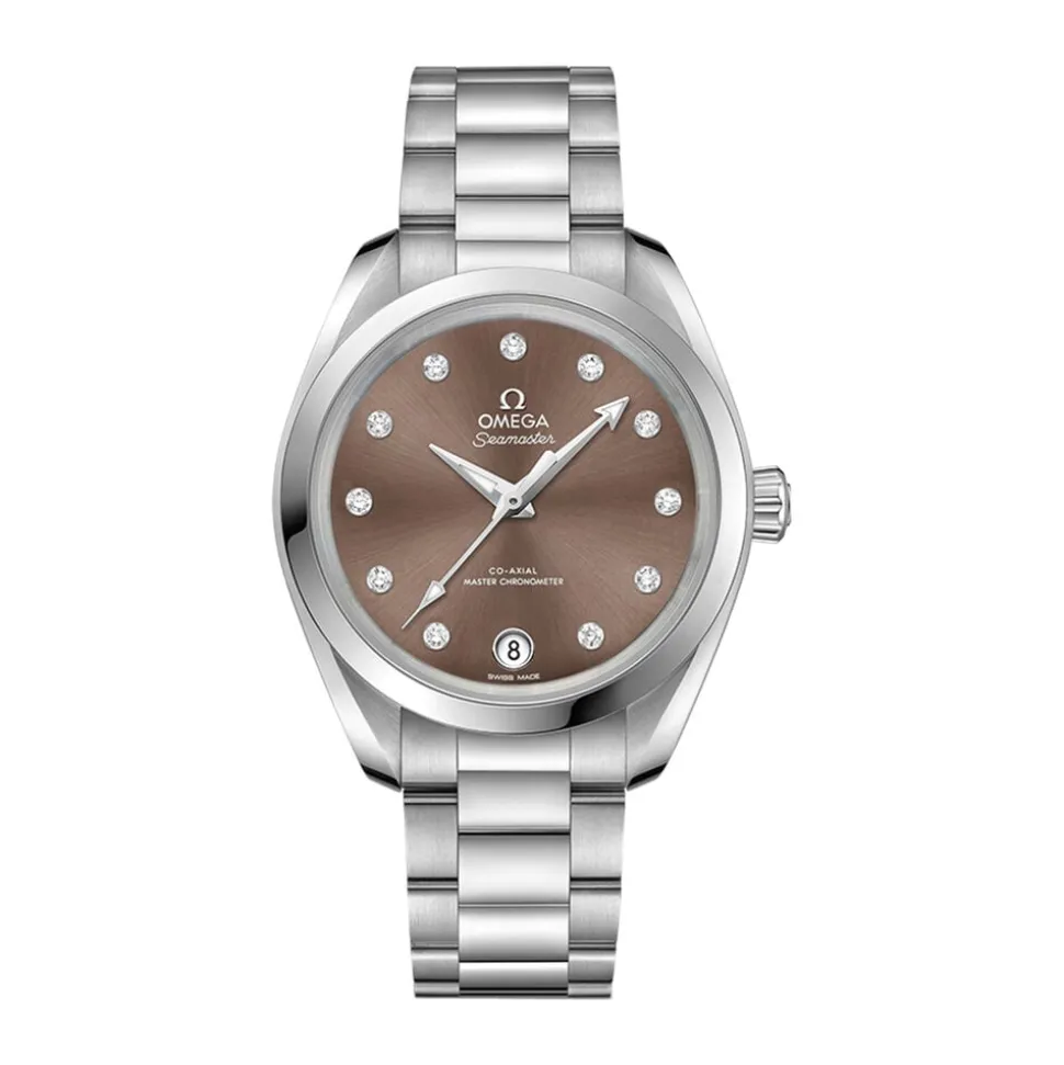 Pre-Owned OMEGA Seamaster Aquaterra 34mm Brown Dial Diamond Dots Steel Bracelet Watch