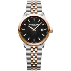 Pre-Owned Raymond Weil Freelancer 29mm Black Dial Rose PVD Two Tone Bracelet Watch