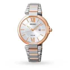 Pre-Owned Seiko Solar 32mm Silver Dial Rose Gold PVD Steel Bracelet Watch