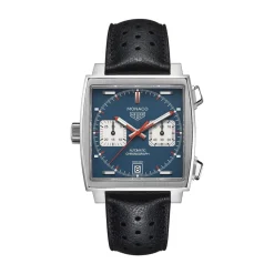 Pre-Owned TAG Heuer Monaco Chronograph 39mm Blue Dial Black Leather Strap Watch