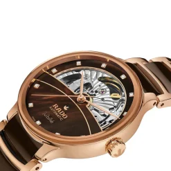 Rado Centrix Automatic Diamonds 35mm Brown Open Heart Dial Two-Tone Ceramic Bracelet Watch