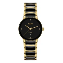 Rado Centrix Diamonds 30.5mm Black Dial Ceramic & Gold PVD Steel Bracelet Watch