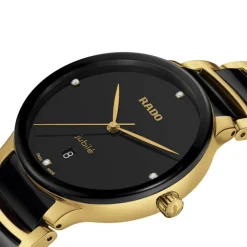 Rado Centrix Diamonds 39.5mm Black Dial Ceramic & Gold PVD Steel Bracelet Watch