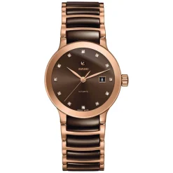 Rado Centrix 28mm Brown Dial Diamond Dot Ceramic Case Brown Bracelet Watch